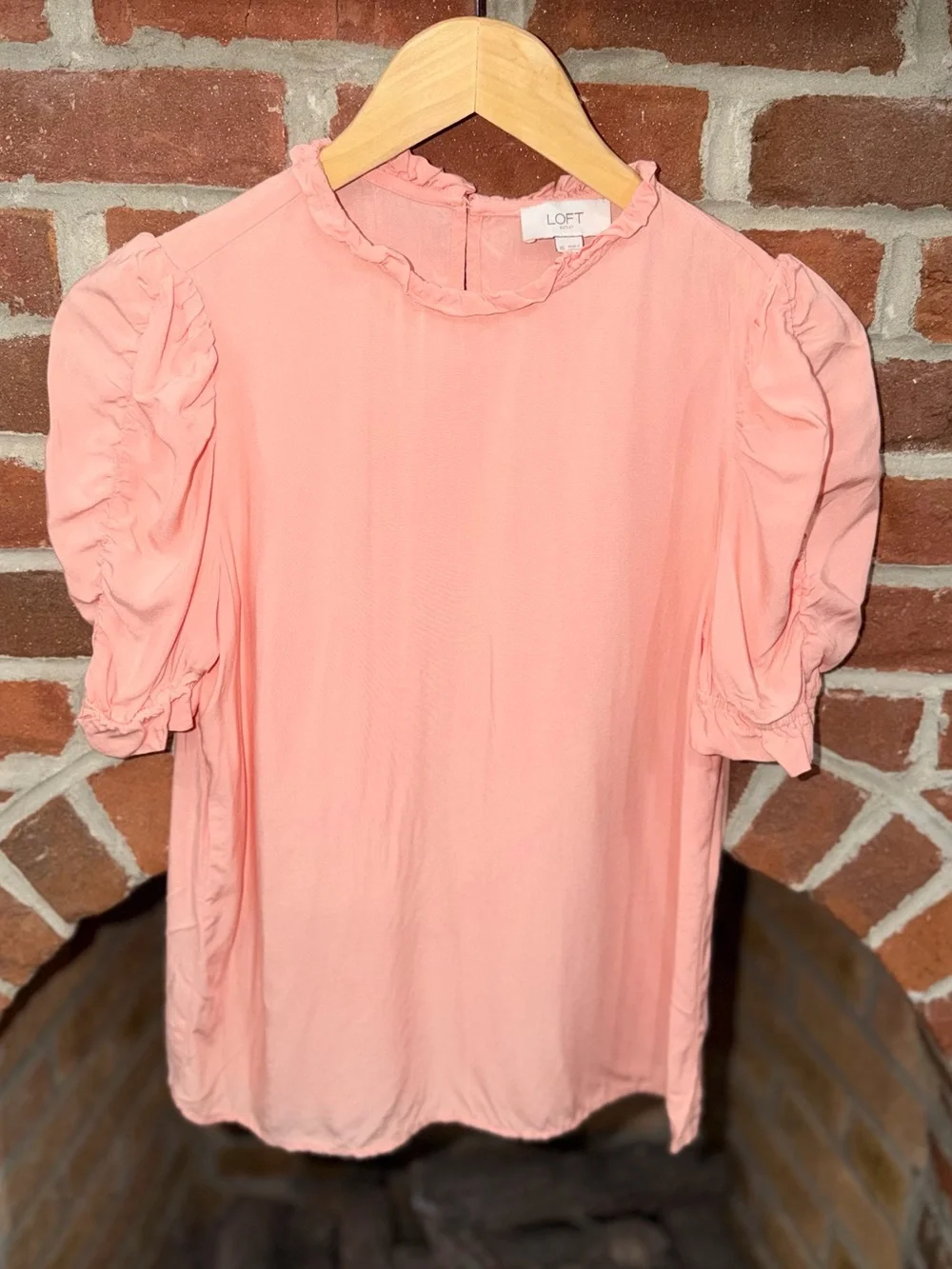 LOFT Peach-Pink Ruffle Collar Puff Sleeve Blouse